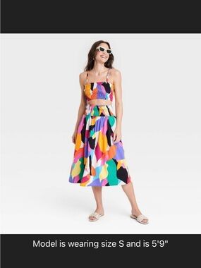 A New Day multi-color abstract print 2-piece set print crop top and midi skirt